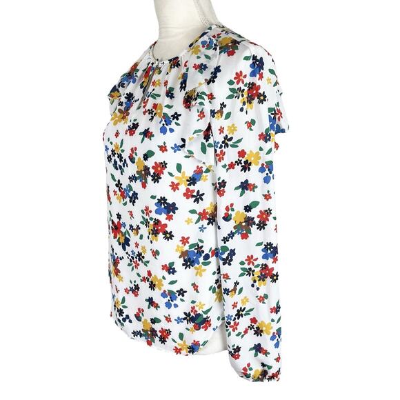 Kate Spade New York Ivory Sailing Floral Ruffle Blouse Keyhole Neck Size XS NEW - Picture 6 of 10